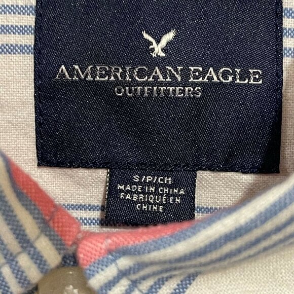 American Eagle Seriously Soft Long Sleeve Button Up Striped Cotton Mens Small - Picture 2 of 6